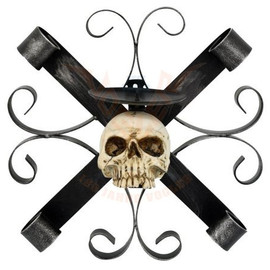 Bougeoir Gothique Metal Cross with Skull 766-6967