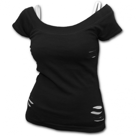 T-Shirt Double avec Bretelles Noir & Blanc - S / T-Shirts Spiral Direct Femmes