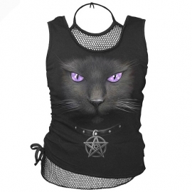 T-shirt gothique avec Filet spiral direct black cat