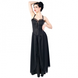 Aderlass Robe Gothique Punk Long Dress Pin Stripe