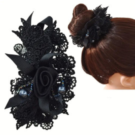 Chouchou Gothique Black Lace Rose