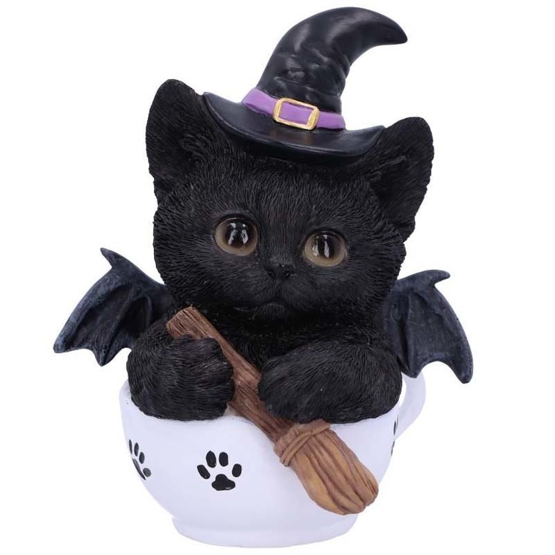 Figurine De Chat Gothique à Capuche - Yeux émeraude En Résine, Décoration Mystique Pour Collectionneurs Ou Halloween