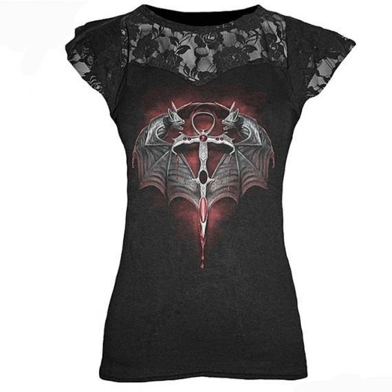 T-Shirt Gothique avec Dentelle 