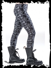 legging gothique queen of darkness grey skulls and roses