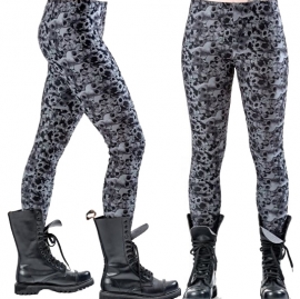 legging gothique queen of darkness grey skulls and roses