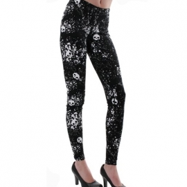 Queen of Darkness Legging Gothique Black and White Skulls TR1-223