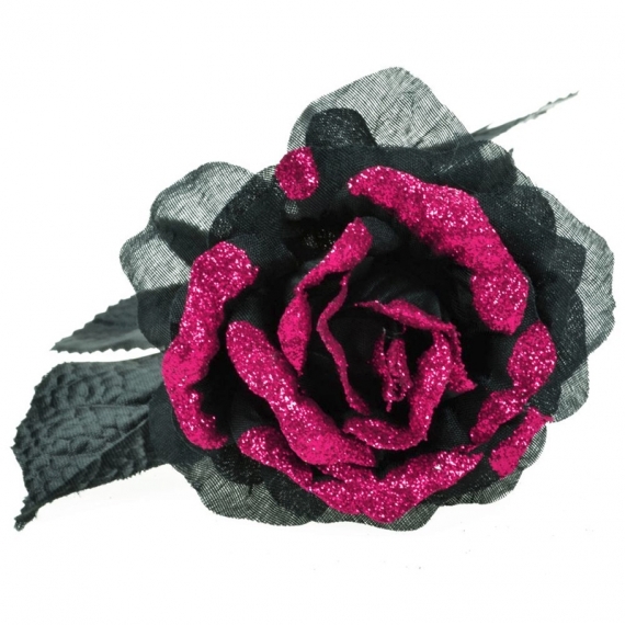Rose Noire artificielle pailletée rose / Promotions accueil