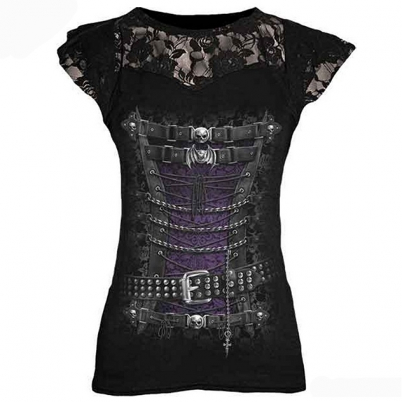 T-Shirt Gothique avec Dentelle 