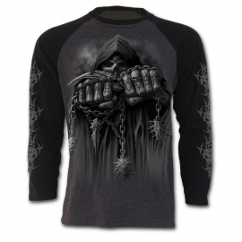 Spiral Direct Game Over T-Shirt Spiral Direct T-Shirt Gothique Manches Longues Noir et Gris