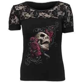 T-Shirt Gothique Spiral Direct Rose Skull - Spiral Direct TR355316