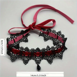 Tour de cou Gothique Ruban Lace Red/Black