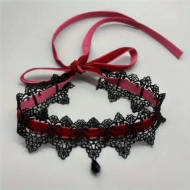 Tour de cou Gothique Ruban Lace Red/Black